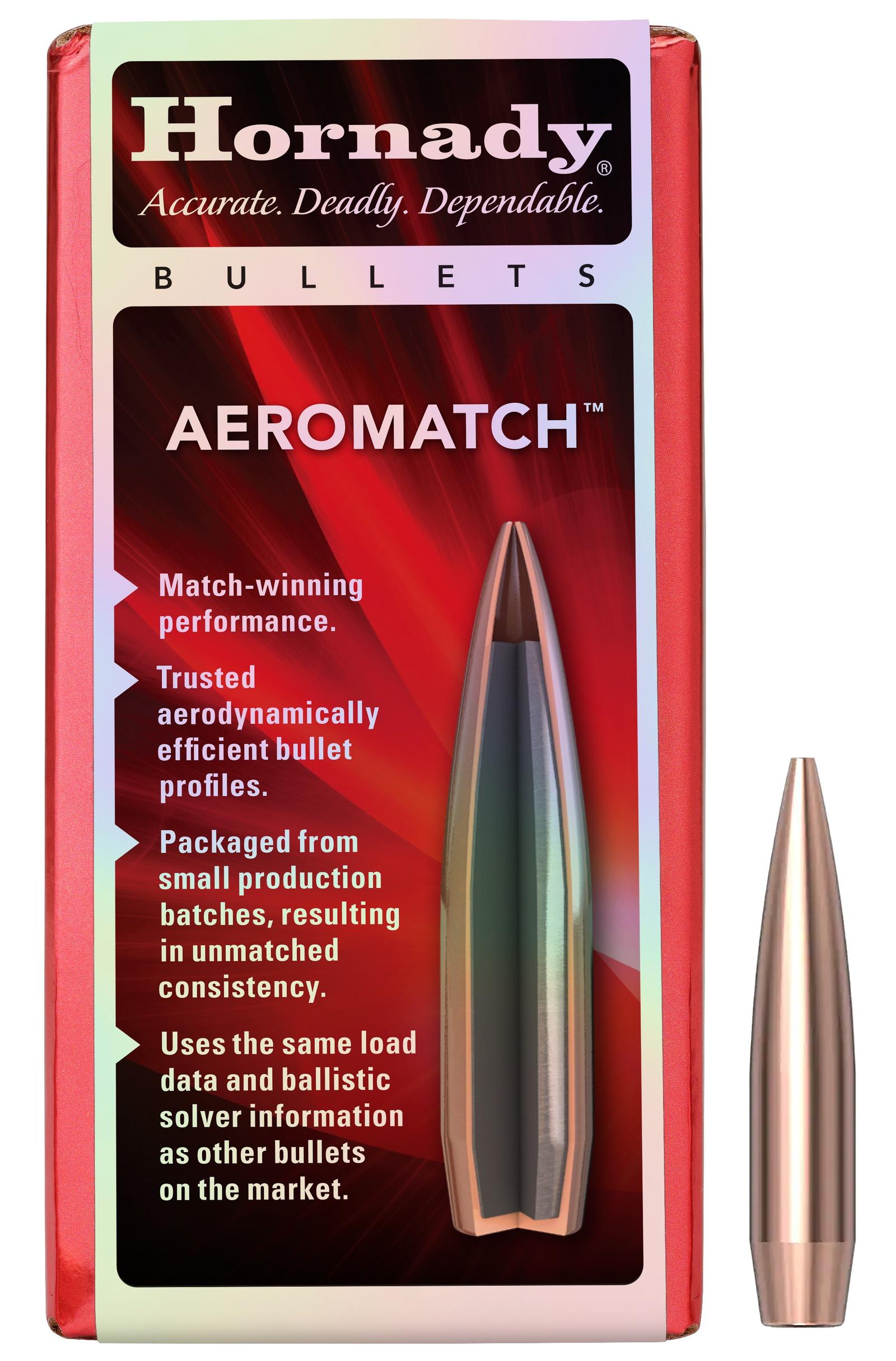 Hornady 30719 Aeromatch  30Cal 175gr Hollow Point Boat Tail 100 Per Box/15 Case