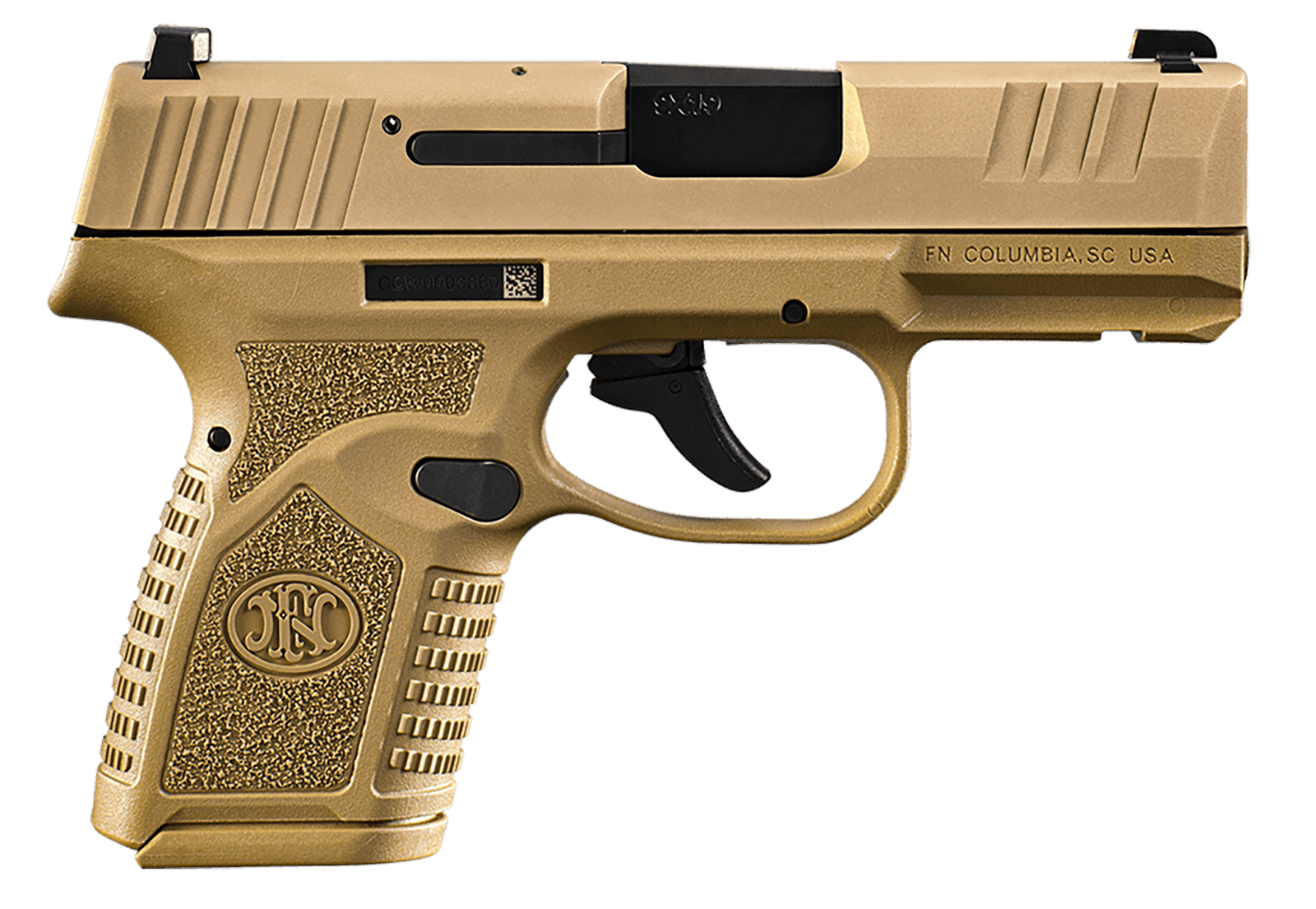 FN 66101413 Reflex  Micro-Compact Frame 9mm Luger 10+1, 3.30" Black Target Crown Steel Barrel, Flat Dark Earth PVD Serrated Steel Slide, Flat Dark Earth Polymer Frame w/Picatinny Rail, Ambidextrous