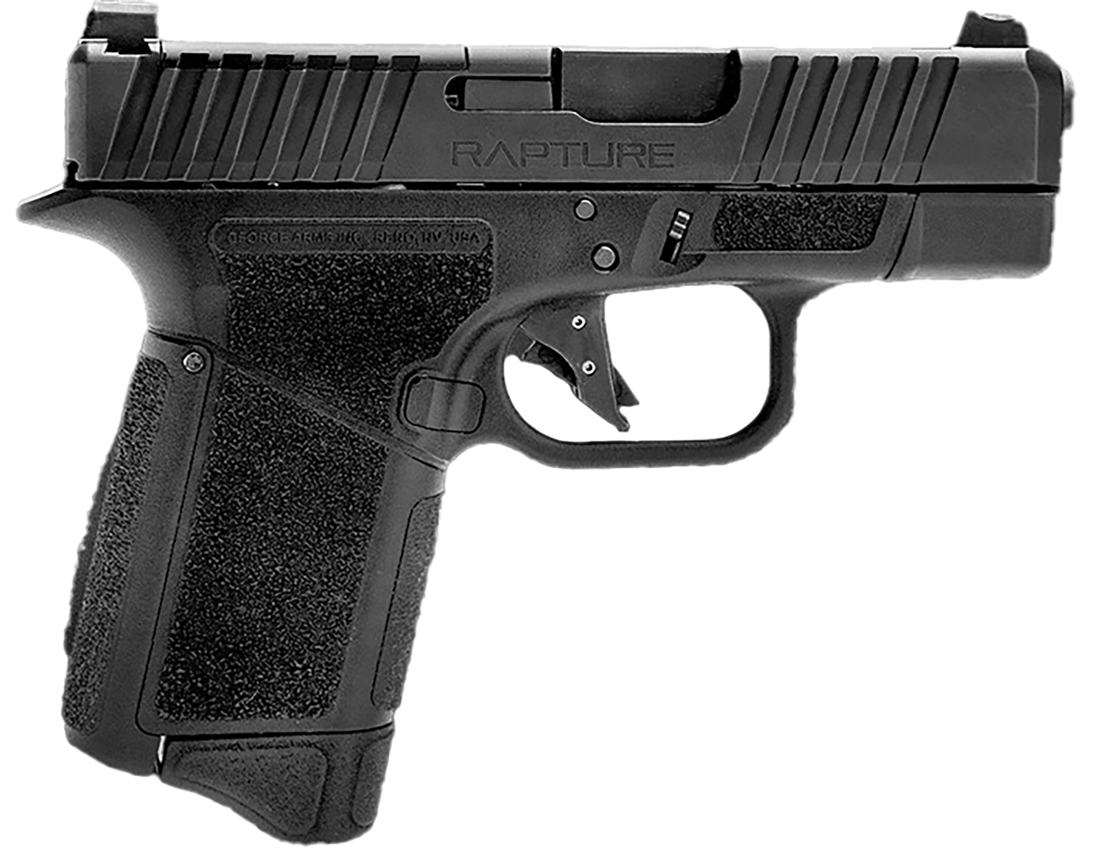 Gforce Arms GF932512BB Rapture  Sub-Compact Frame 9mm Luger 12+1 3.25" Black Steel Barrel, Black Steel Optic Cut/Serrated Slide, Black Cerakote Polymer Frame, Shield RMSc/RMR Footprint
