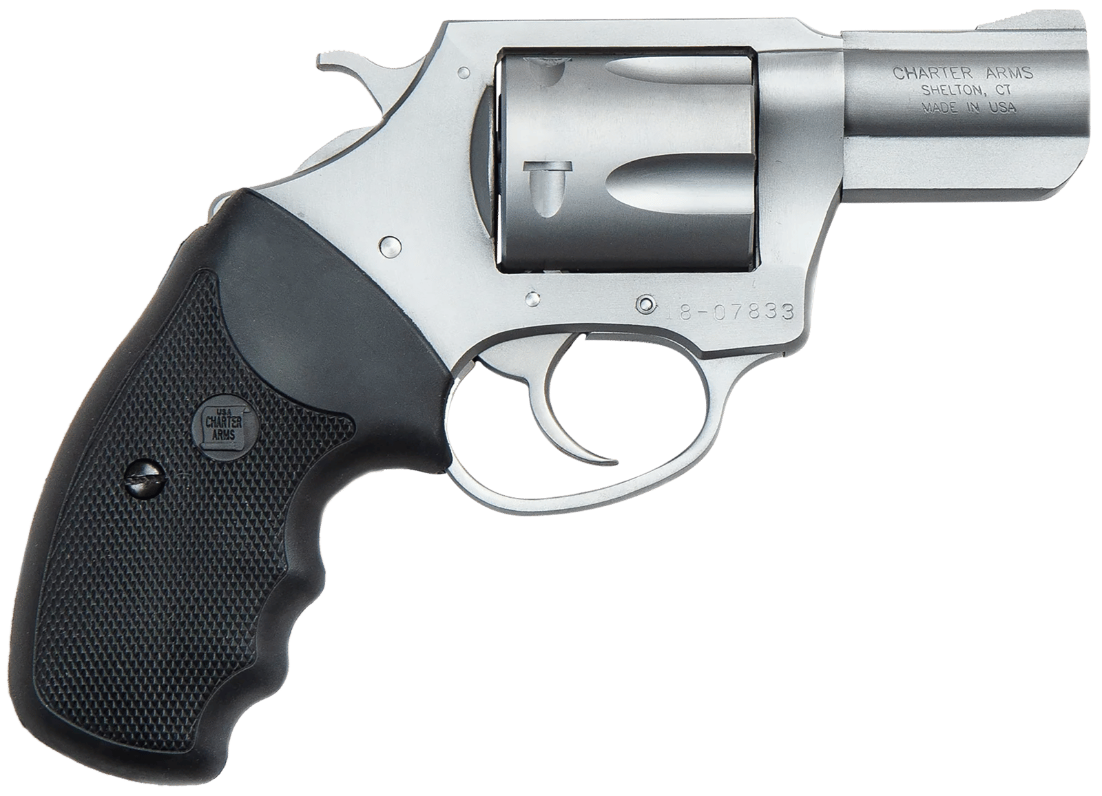 Charter Arms 79920 Pitbull  Large 9mm Luger, 5 Shot 2.20" Matte Stainless Steel Barrel, Cylinder & Frame w/Black Finger Grooved Rubber Grip