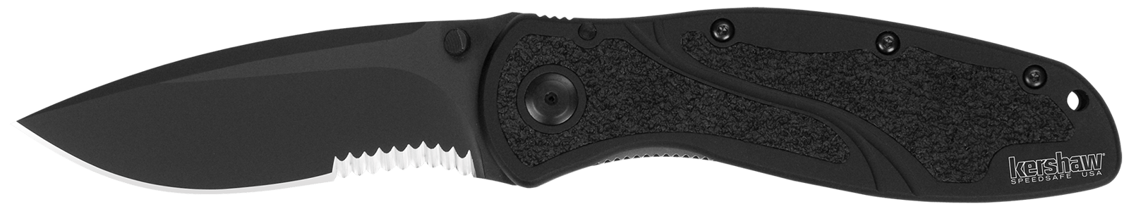 Kershaw 1670BLKST Blur  3.40" Folding Drop Point w/Recurve Part Serrated Black DLC 14C28N Steel Blade Black Anodized Aluminum Handle Includes Pocket Clip