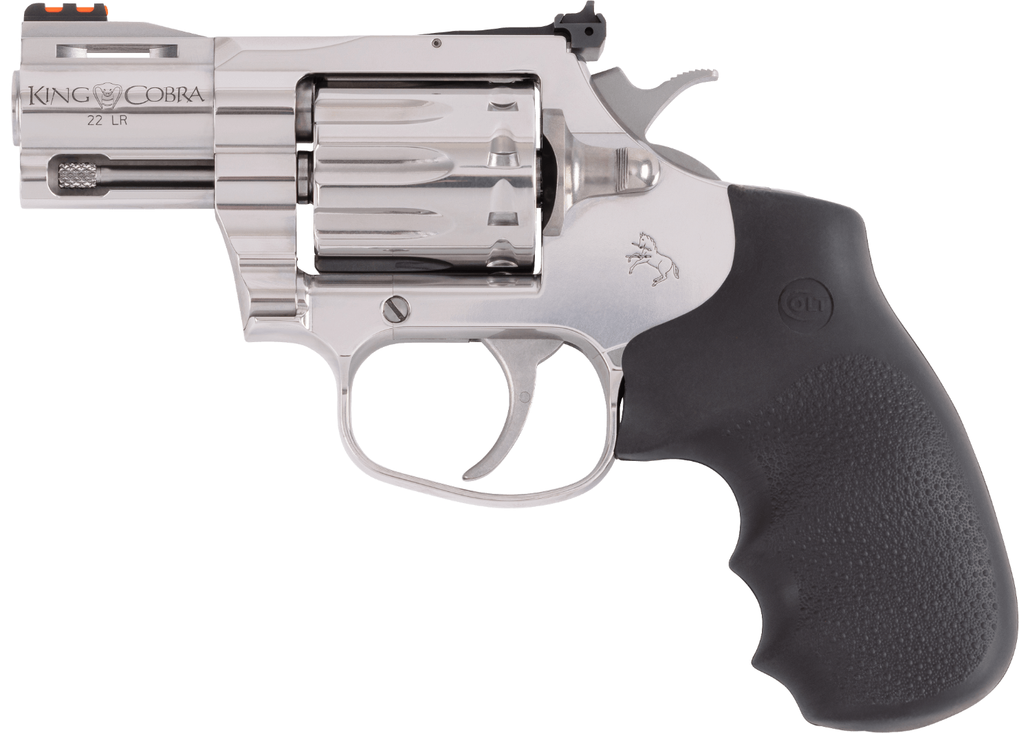 Colt Mfg KCOBRA22SP2RFO King Cobra  22 LR 10 Shot 2" Stainless Vent Rib Barrel, Stainless Cylinder & Frame, Black Rubber Grip