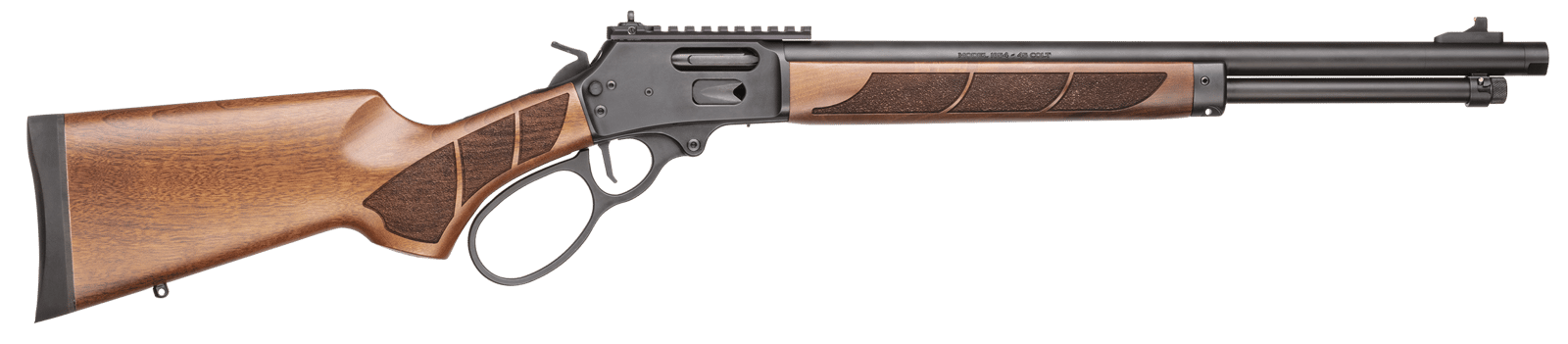 Smith & Wesson 13811 1854  45 Long 9+1 19.25" Black Armornite Threaded Barrel, Black Armornite Picatinny Rail Stainless Steel Receiver, Fixed Walnut w/Textured Grip Panels Stock, Large Loop