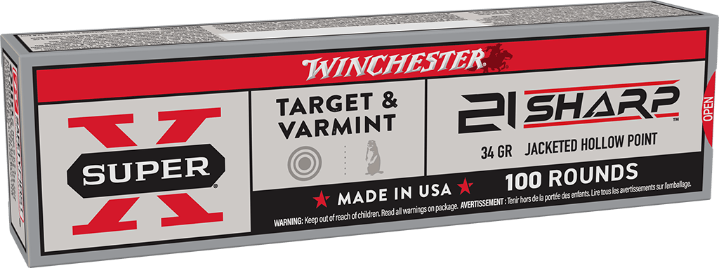 Winchester Ammo X21JHP Super X  21Sharp 34gr Jacketed Hollow Point 100 Per Box/20 Case