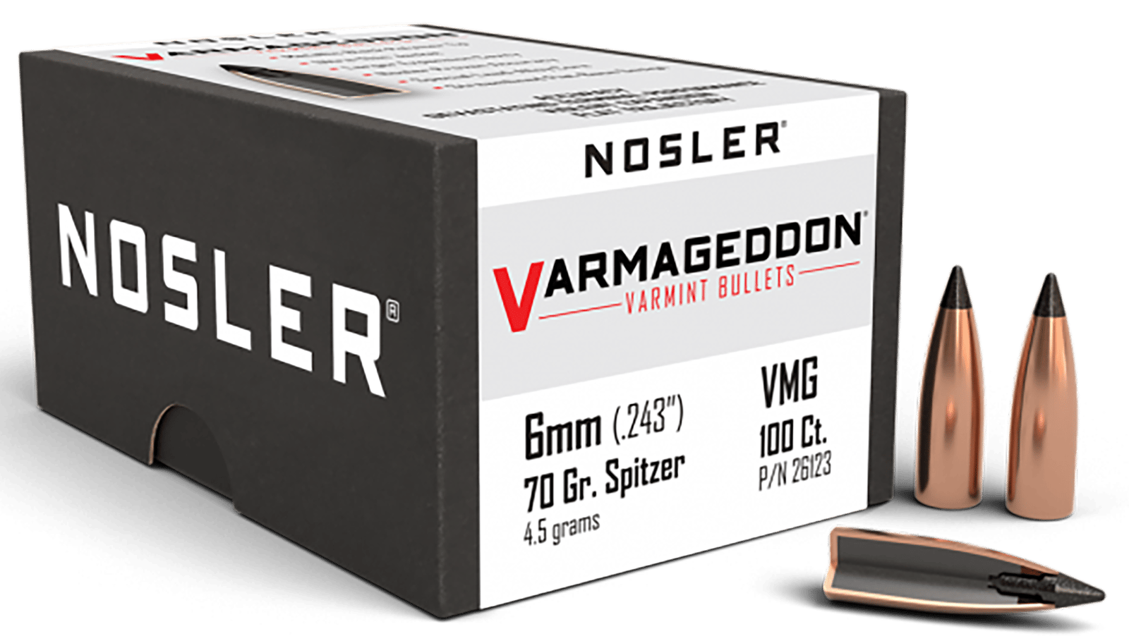 Nosler 26123 Varmageddon  6mm 70gr Flat Base Tipped 100/Box