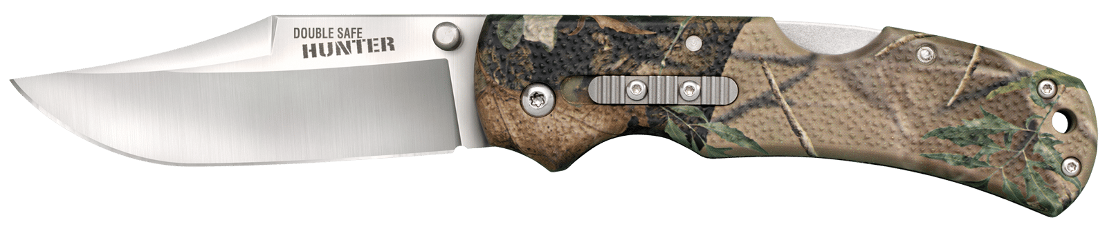 Cold Steel CS23JE Double Safe Hunter 3.50" Folding Clip Point Plain Satin 8Cr13MoV SS Blade/ Camo GFN Handle Includes Pocket Clip