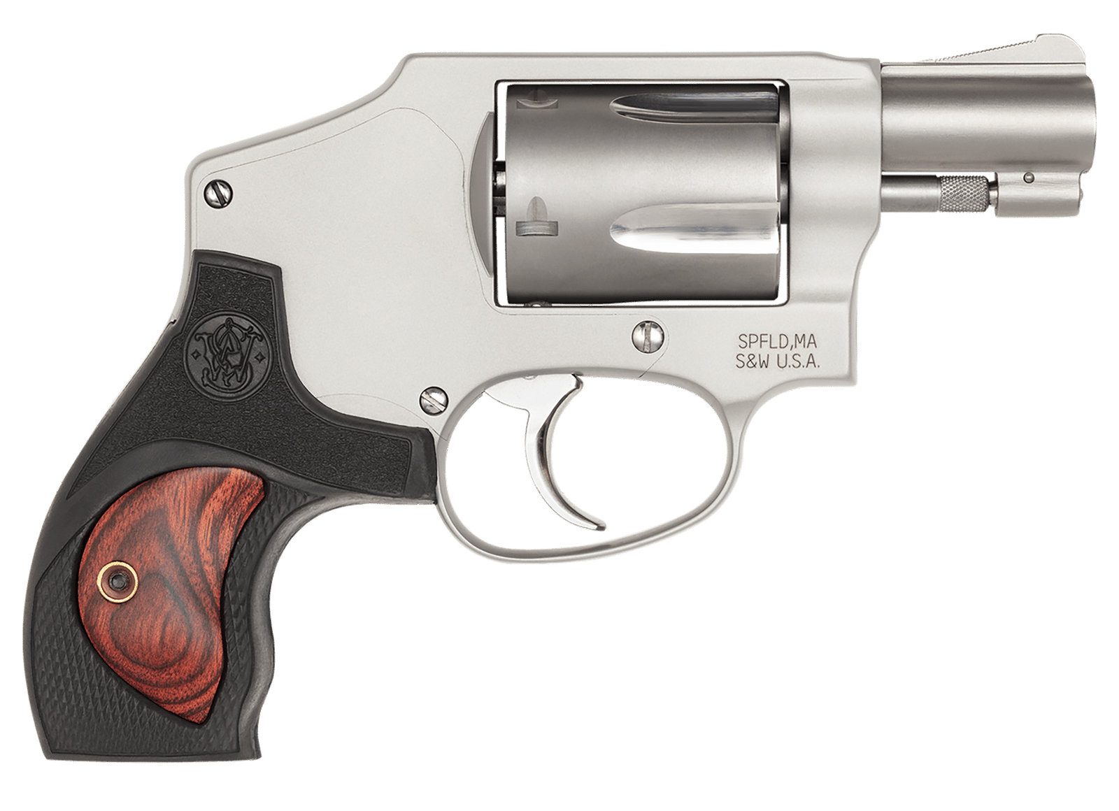 Smith & Wesson 10186 Performance Center Model 642 38 S&W Spl +P 5rd 1.88" Stainless Steel Barrel, Fluted Cylinder, Matte Silver Aluminum Frame with Black Polymer with Integrated Wood Insert Grip
