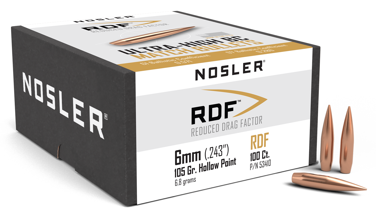 Nosler 53410 RDF Match 6mm 105gr Hollow Point Boat Tail 100/Box