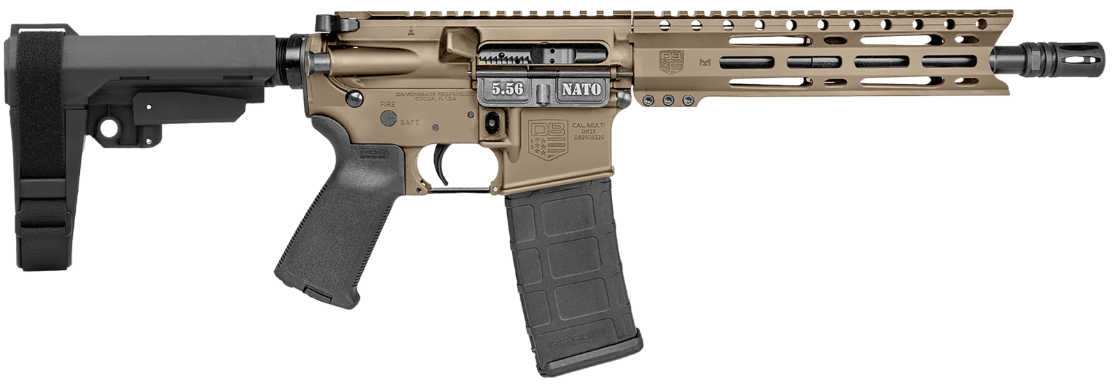 Diamondback DB1916K061 DB15  5.56 NATO 30+1 10" Flat Dark Earth Cerakote Heavy Barrel 9" M-LOK Handguard 7075-T6 Aluminum SBA3 Brace Magpul MOE Grip