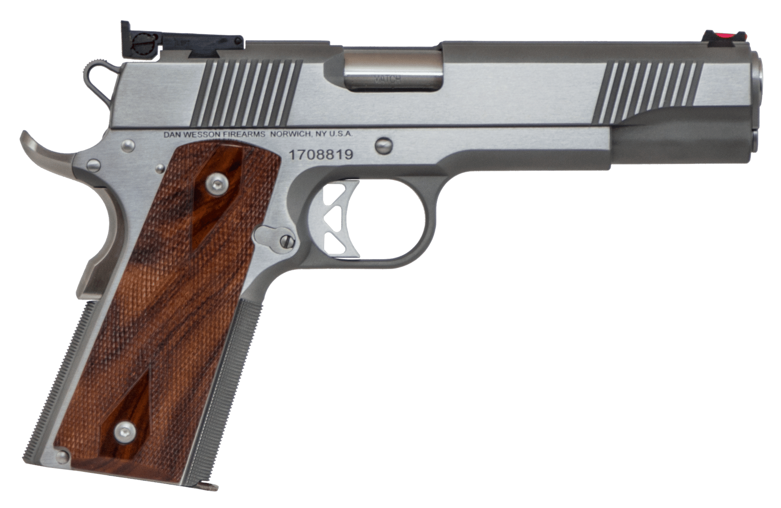 Dan Wesson 01942 Pointman Nine 9mm Luger Caliber with 5" Barrel, 9+1 Capacity, Overall Stainless Steel Finish, Beavertail Frame, Serrated Brushed Slide & Cocobolo Grip