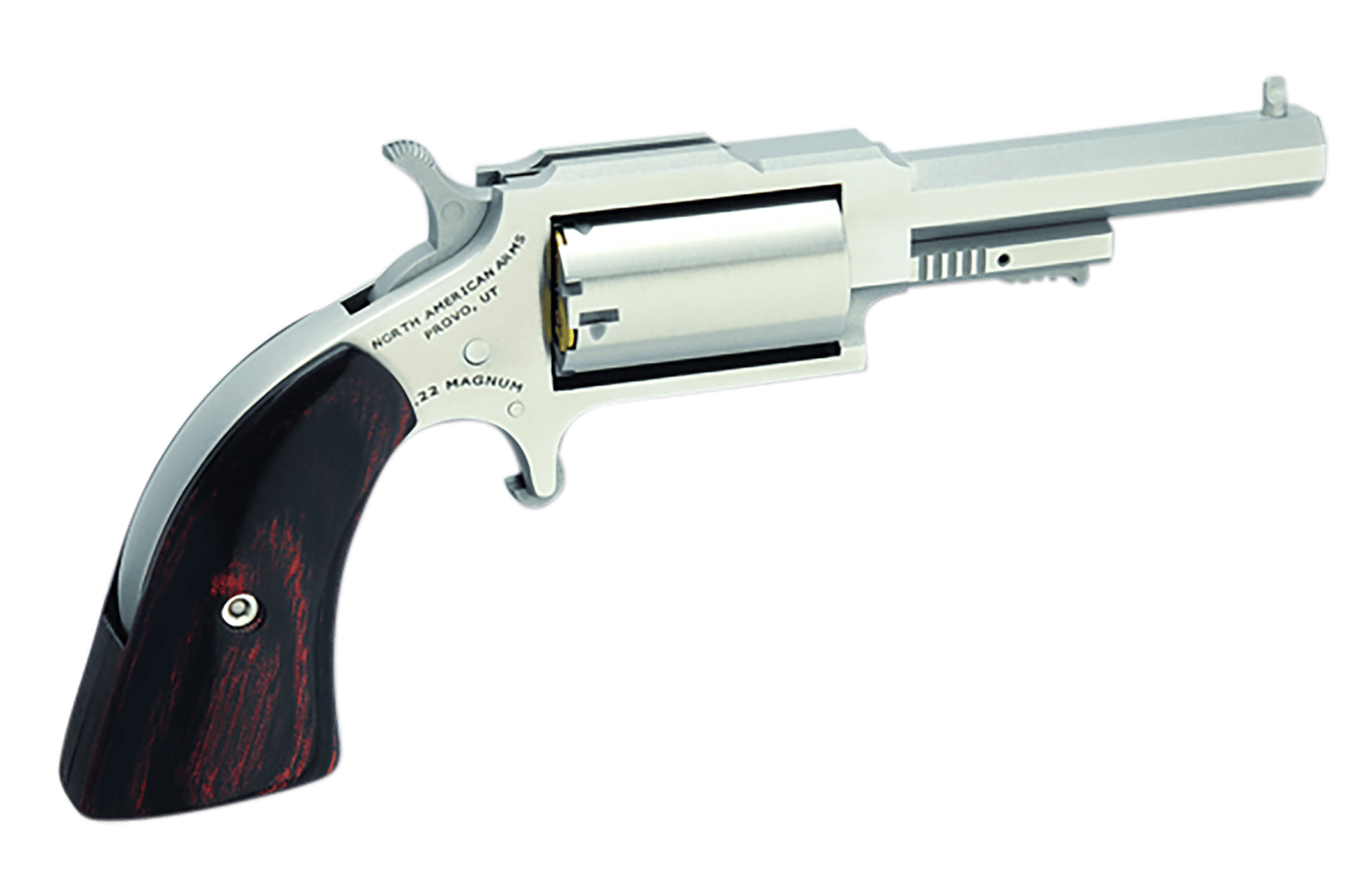 North American Arms 1860250 1860 Sheriff C22 WMR 5 Shot 2.50" Stainless Steel Barrel, Frame & Cylinder, Rosewood Boot Grip, Exposed Hammer