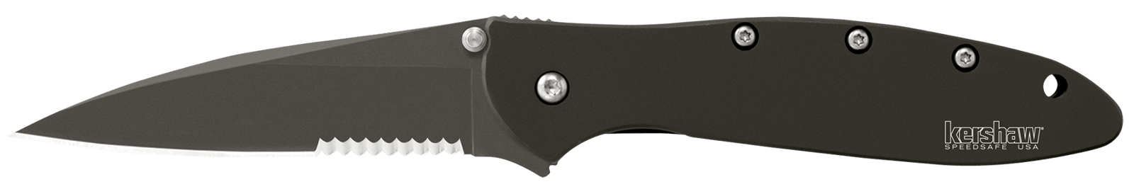 Kershaw 1660CKTST Leek  3" Folding Modified Drop Point Part Serrated Black DLC 14C28N Steel Blade Black DLC 410 Stainless Steel Handle Includes Pocket Clip