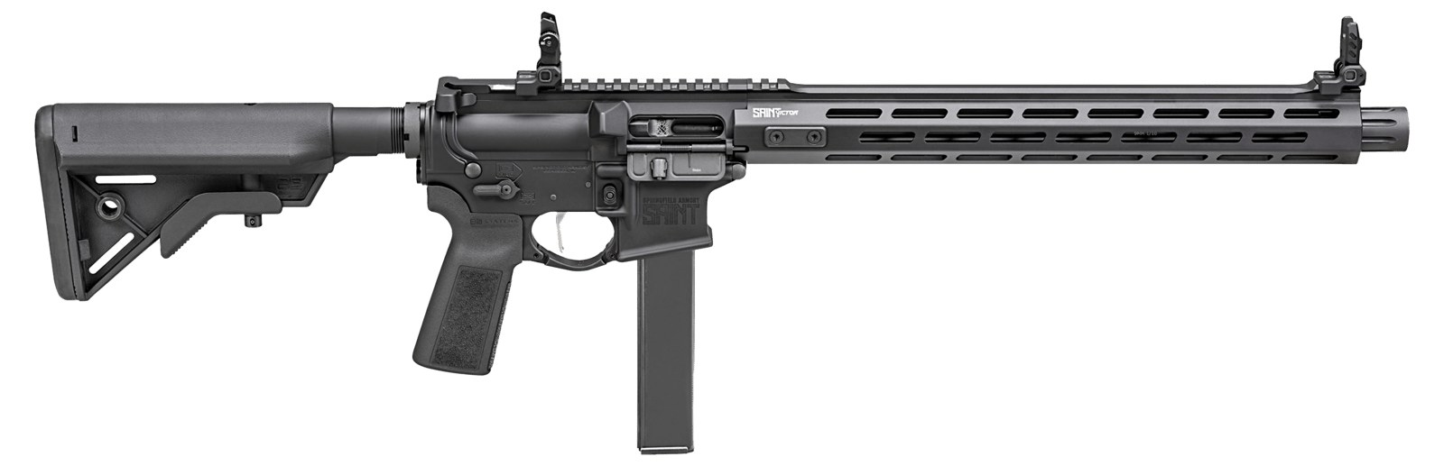 Springfield Armory STV91609B SAINT Victor 9mm Luger 16" 32+1, Black, B5 Systems Bravo Stock & Type 23 Grip, Flip-Up Sights, Blast Diverter