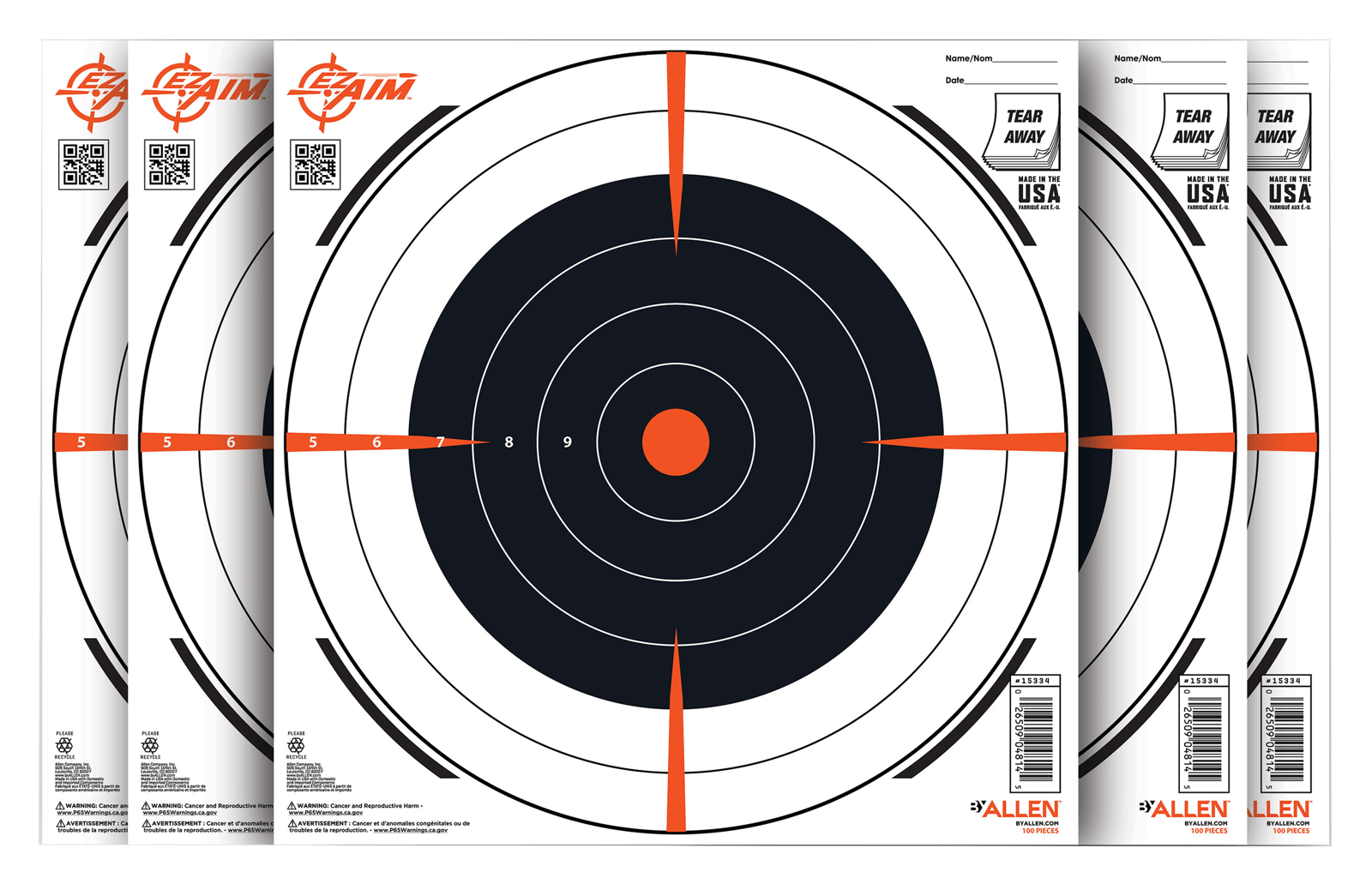 EZ-Aim 15334100 Shooting Target  Bullseye Paper Hanging 12" x 12" Black/White 100 Per Pack