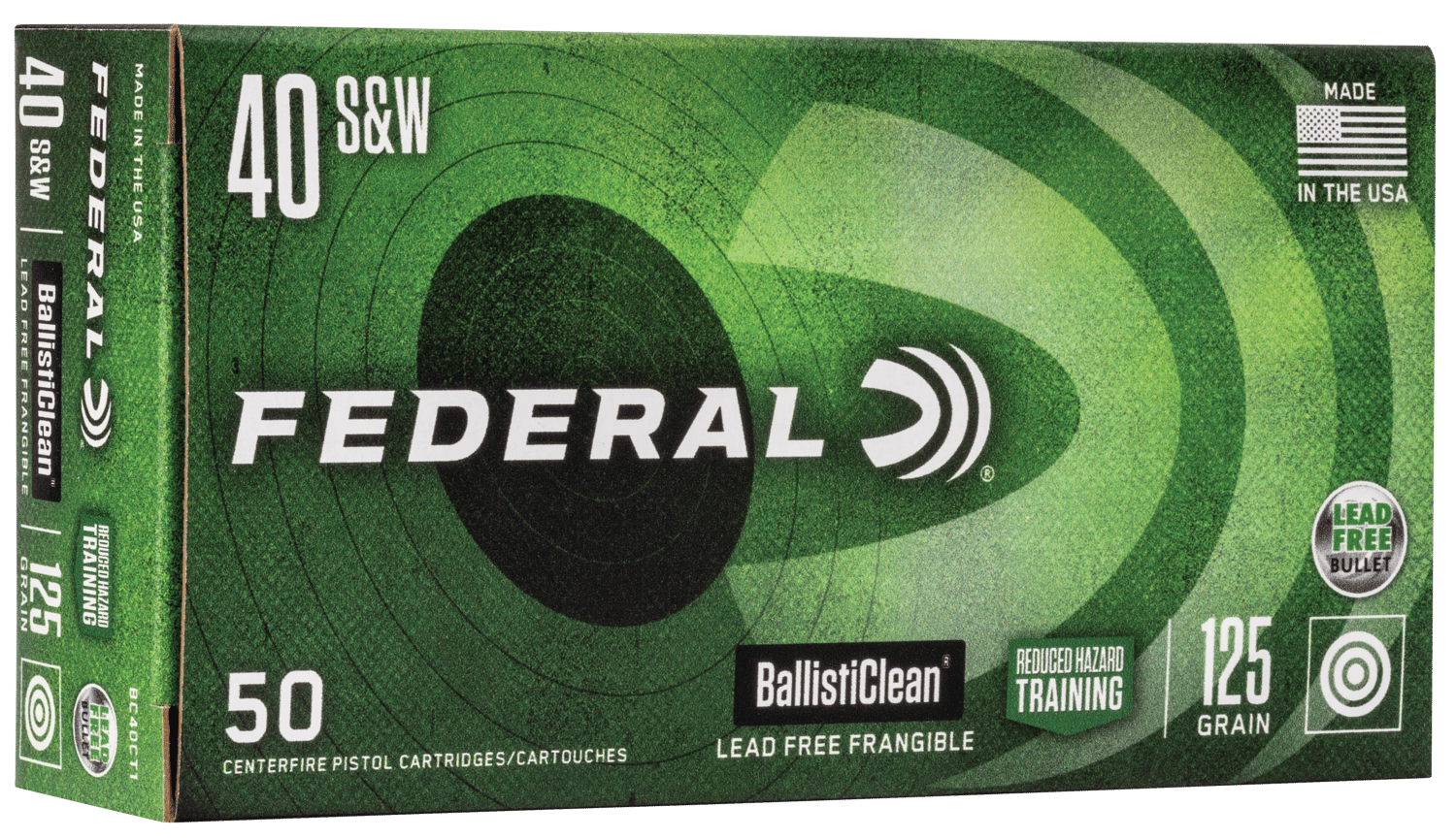 Federal BC40CT1 BallistiClean Reduced Hazard Training 40S&W 125gr Lead Free Frangible 50 Per Box/20 Case