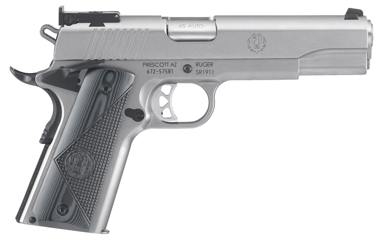 Ruger 6736 SR1911 Target 45 ACP 8+1 5" Stainless Steel Barrel, Low-Glare Serrated Stainless Steel Slide, Stainless Steel Frame w/Beavertail, Deluxe Checkered G10 Grip, Right Hand