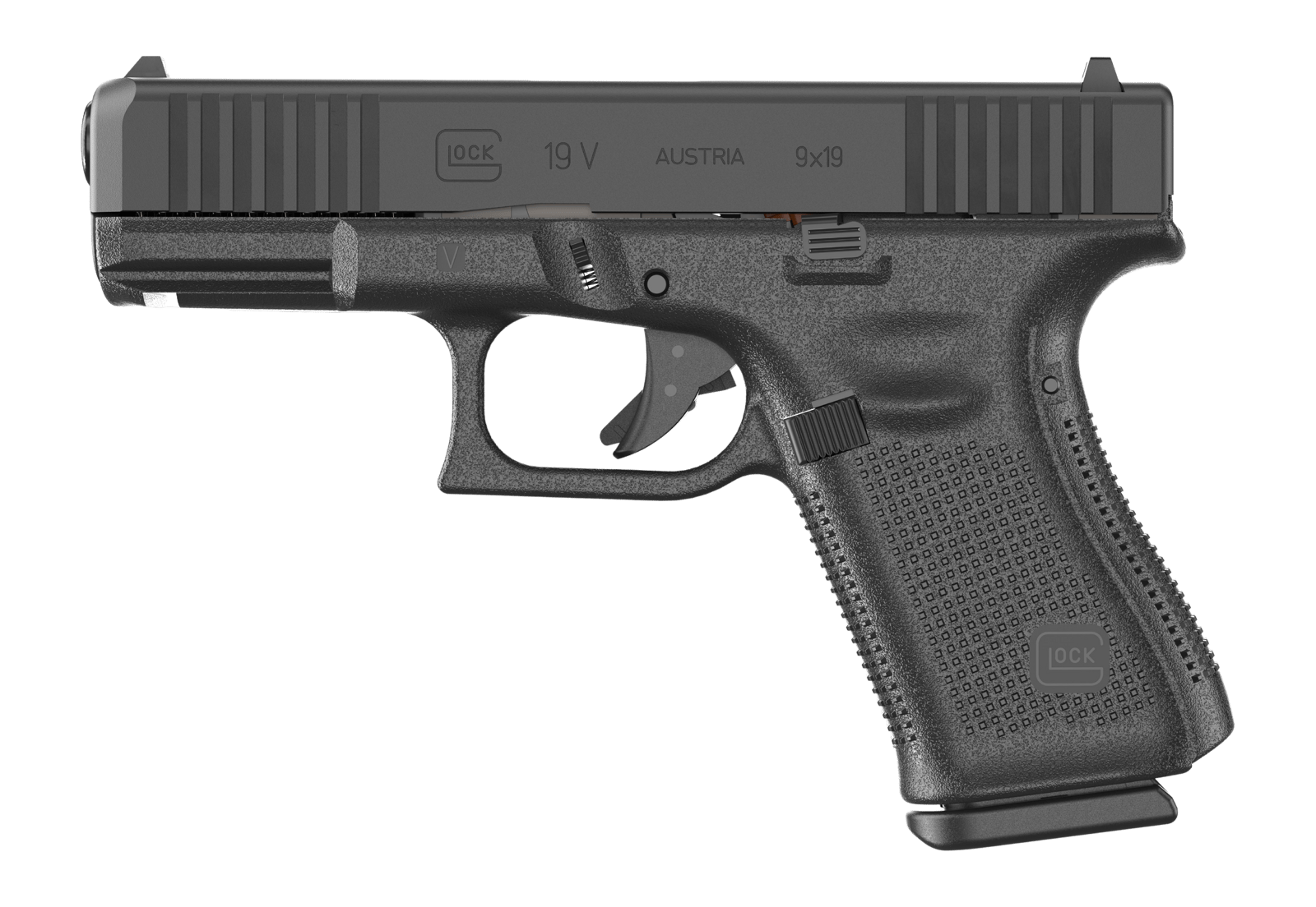 Glock UV1950201 G19 V Compact 9mm Luger 15+1 4.02" Black Barrel & Steel Serrated Slide, Black Polymer Frame w/Accessory Rail, Interchangeable Backstrap