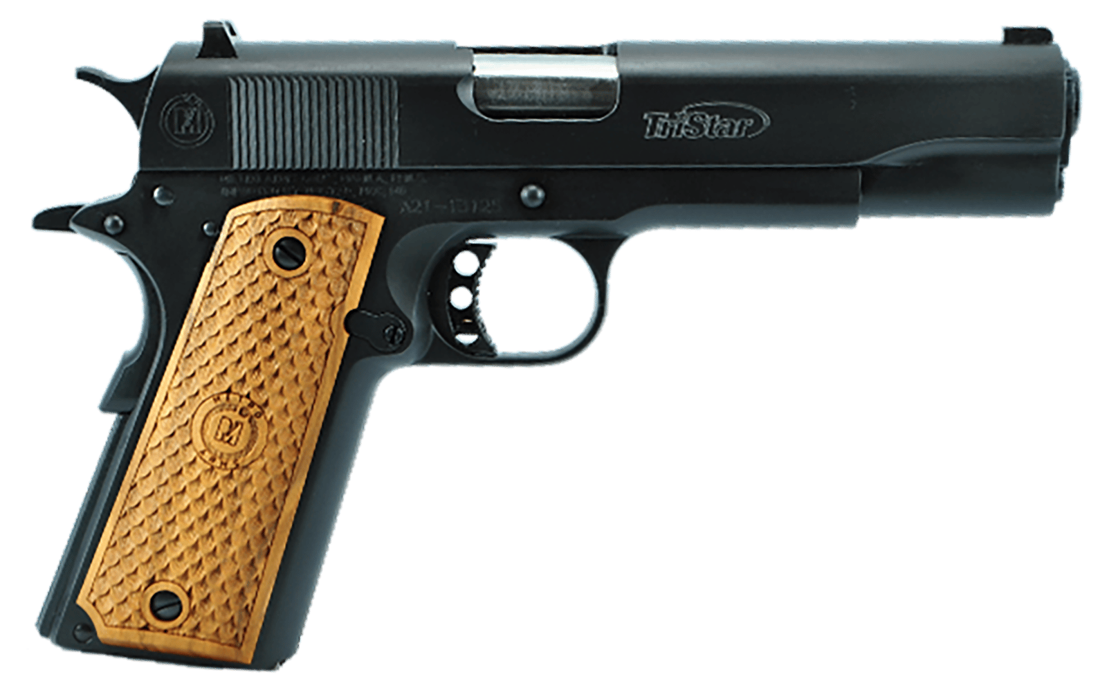 TriStar 85604 American Classic Government 1911 9mm Luger 10+1 5" Stainless Steel Barrel, Blued Serrated Steel Slide, Blued Steel Frame w/Beavertail, Wood Grip