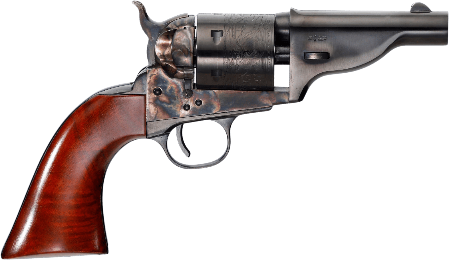 Taylors & Company 550958 Uberti Hickok Open-Top 38 Special 6 Shot 3.50" Blued Barrel, Blued Engraved Cylinder, Color Case Hardened Steel Frame, Walnut Army Grip, Hammer Bar Safety, Exposed Hammer