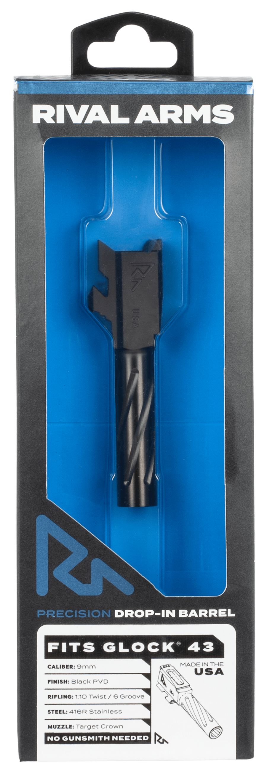 Rival Arms RA20G301A Precision V1 Match Grade 9mm Luger Compatible w/Glock 43, 3.41" Black PVD Stainless Steel