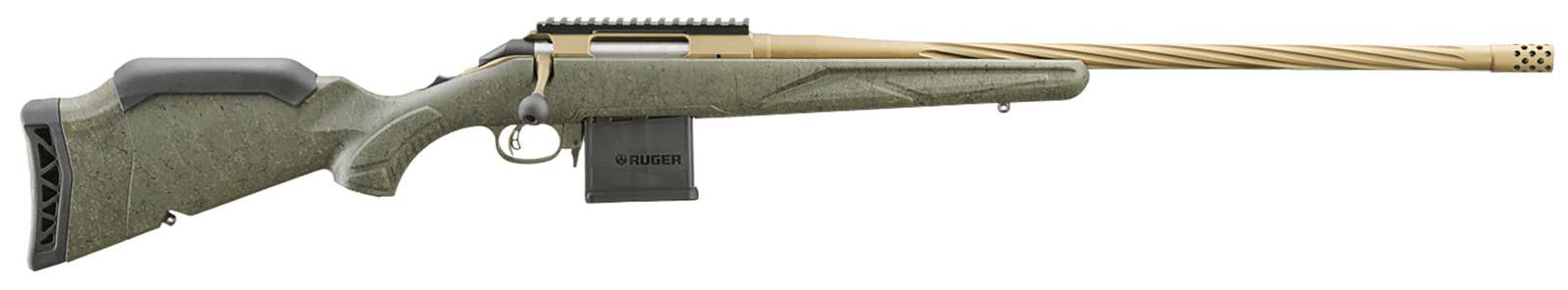 Ruger 46938 American II Predator Full Size 204 Ruger 10+1 22" Burnt Bronze Cerakote Spiral Fluted Threaded Barrel & Alloy Steel Receiver w/Picatinny Rail, Green Splatter Adj LOP Synthetic Stock