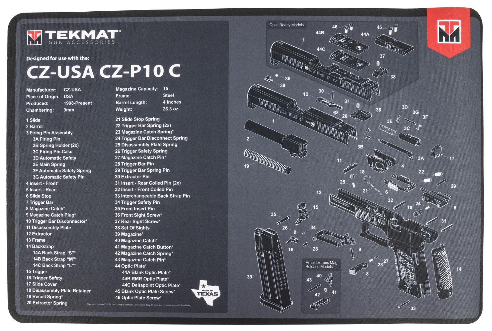 TekMat TEKR17CZP10C CZ P-10C Cleaning Mat Black/Gray Rubber 11"x17" CZ P-10C Parts Diagram