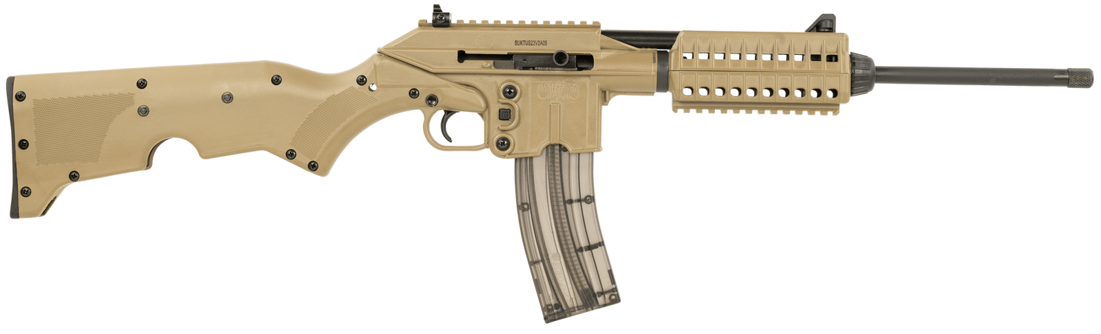 Kel-Tec SU22CATAN SU22  Full Size 22 LR 26+1 16.10" Black Threaded Barrel, Tan Picatinny Rail Polymer Receiver, Tan Synthetic w/Storage Compartment Stock