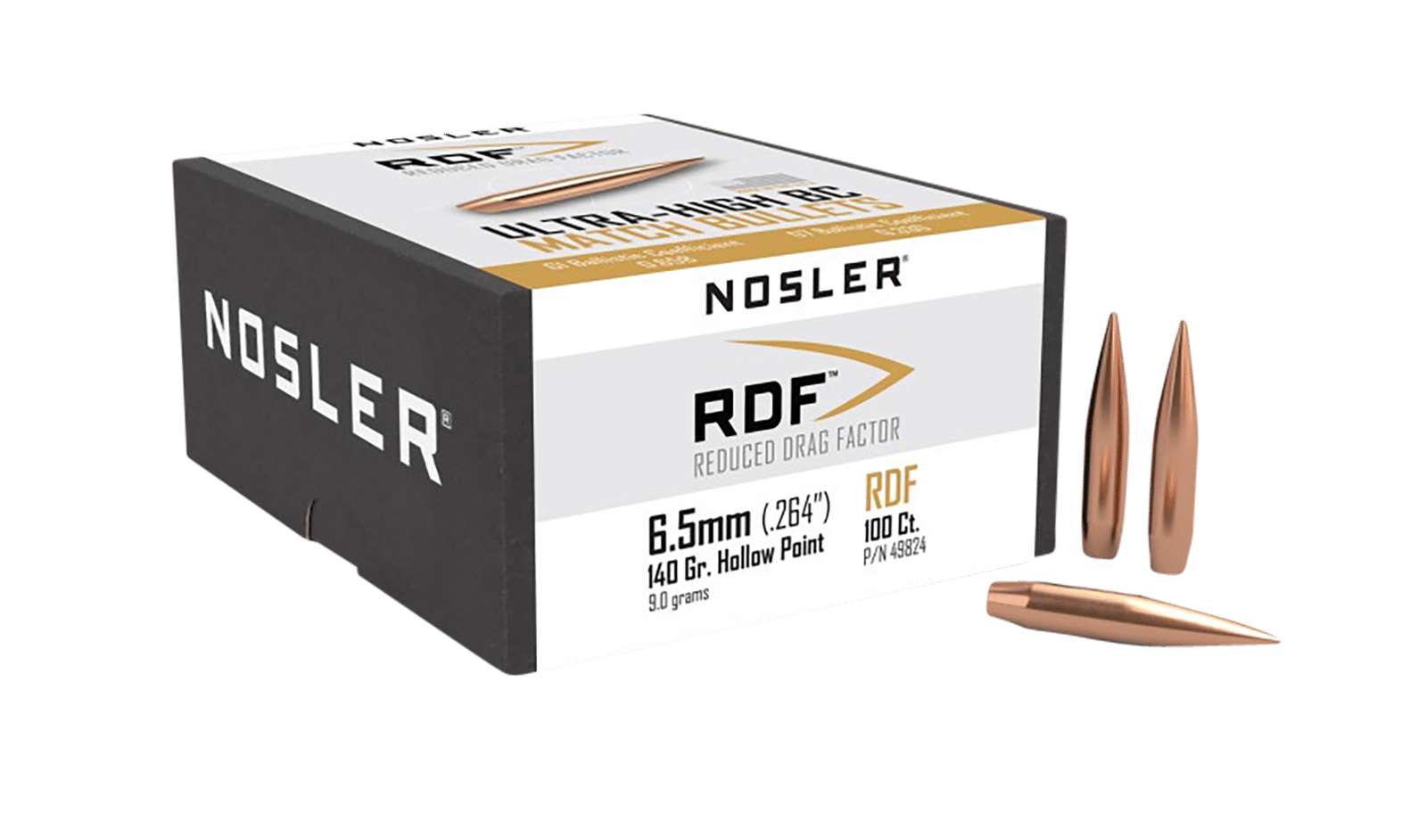 Nosler 49824 RDF Match 6.5mm 140gr Hollow Point Boat Tail 100/Box