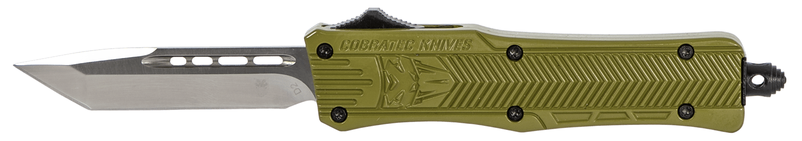 CobraTec Knives SODCTK1STNS CTK-1  Small 2.75" OTF Tanto Plain D2 Steel Blade/OD Green Aluminum Handle Features Glass Breaker Includes Pocket Clip