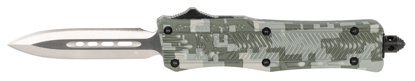CobraTec Knives SADCCTK1SDAGNS CTK-1  Small 2.75" OTF Dagger Plain D2 Steel Blade/Winter Digi Camo Aluminum Handle Features Glass Breaker Includes Pocket Clip