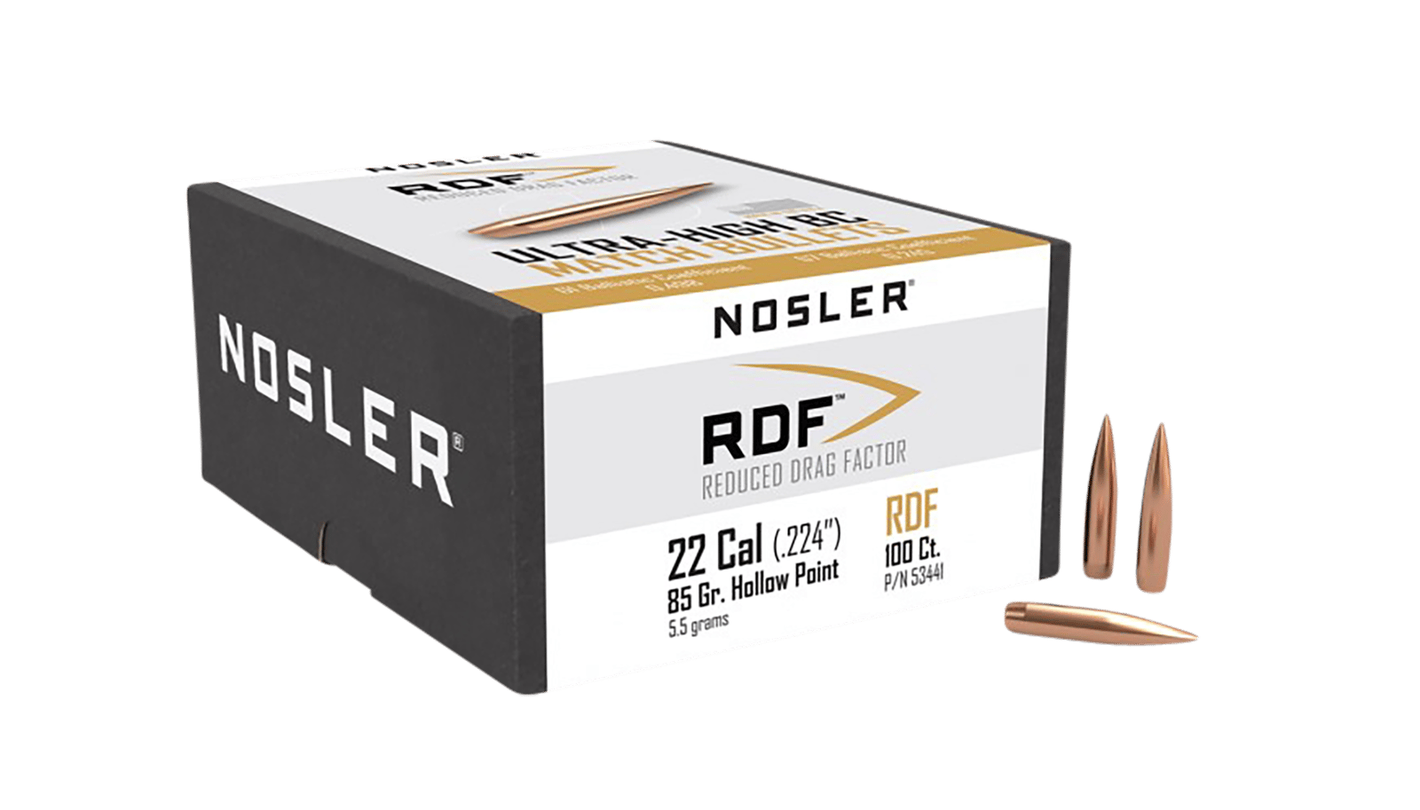 Nosler 53441 RDF Match 22Cal 85gr Hollow Point Boat Tail 100/Box