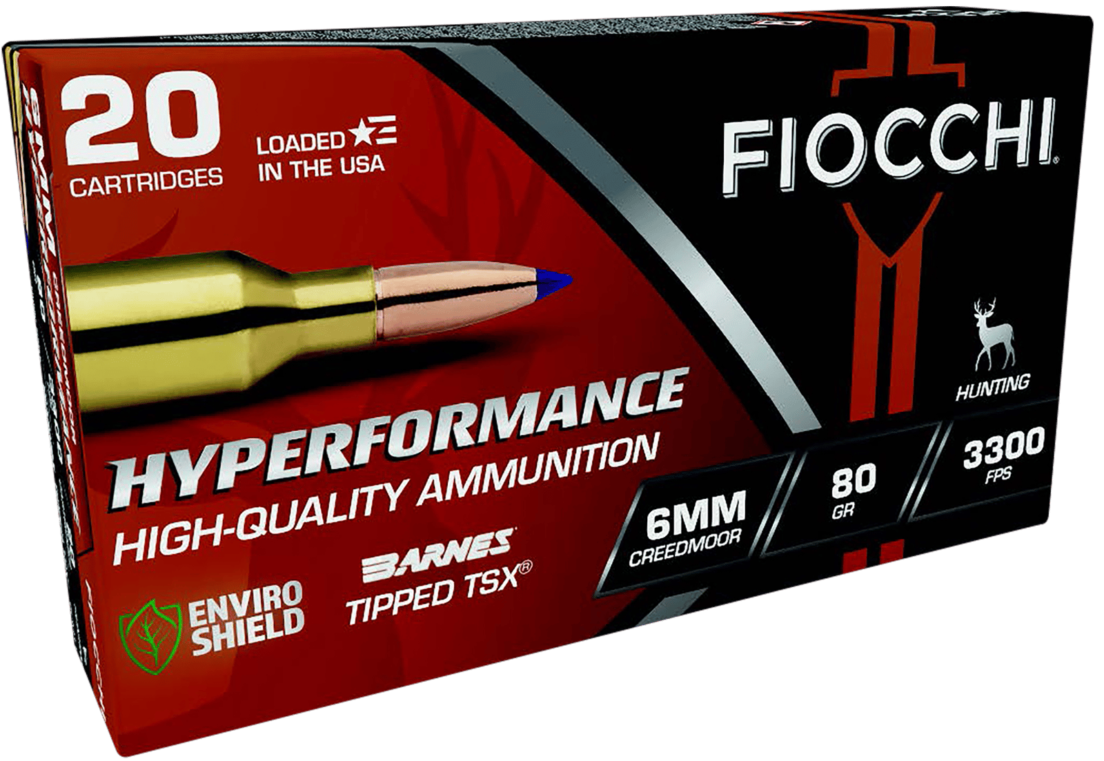 Fiocchi 6CMTT Hyperformance  6mmCreedmoor 80gr Barnes Tipped TSX 20 Per Box/10 Case