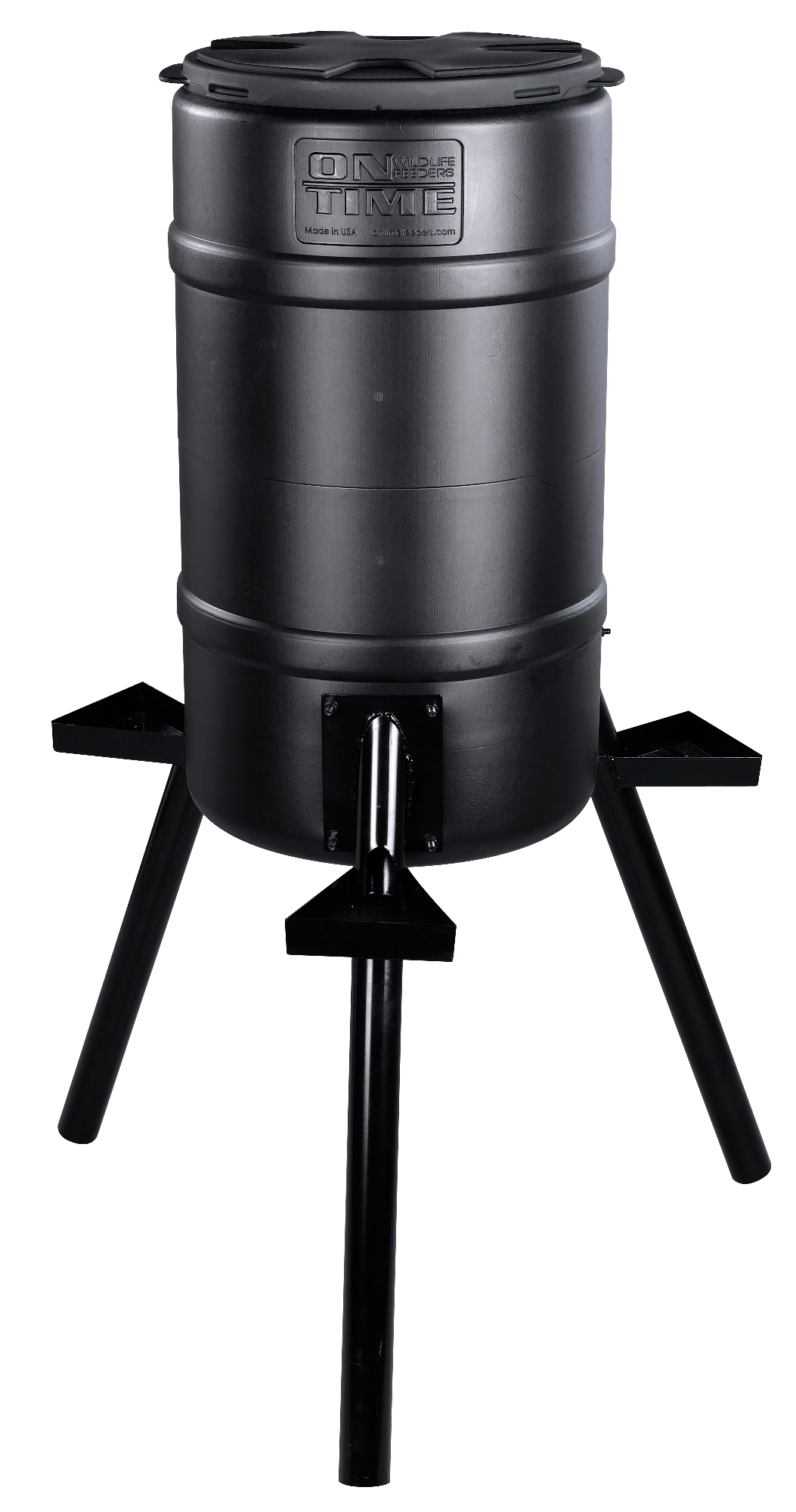 On Time 71540 Buckeye Gravity Feeder made of Polyethylene with 200 lbs Capacity, 2" Metal Legs, 3 Feeding Stations, Removable Lid & Accepts All Types of Feed