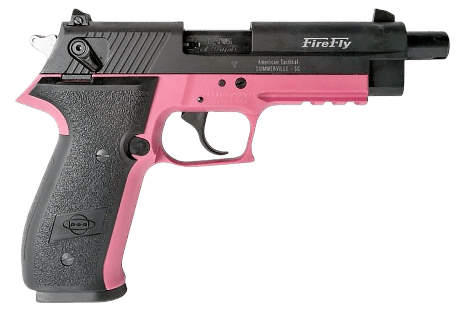 GSG GERG2213TFFPA FireFly  22 LR 13+1 4.90" Black Threaded Barrel, Aluminum Serrated Slide, Pink Aluminum Frame w/Picatinny Rail, Textured Grip