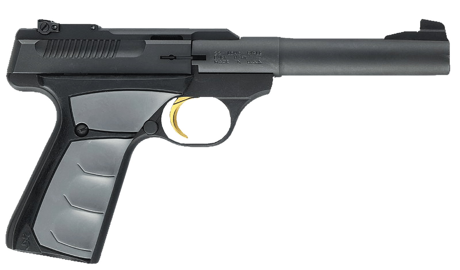 Browning 051482490 Buck Mark Camper *CA Compliant 22 LR 10+1 5.50" Tapered Bull Barrel, Matte Black Serrated Steel Slide & Aluminum Frame, Gray Ultragrip FX Grip