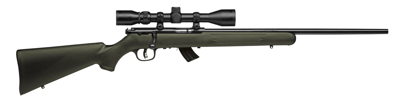 Savage Arms 26721 Mark II FXP Full Size 22 LR 5+1 21" Matte Black Sporter Barrel, Matte Black Drilled & Tapped Carbon Steel Receiver, Olive Green Fixed Synthetic Stock, 3-9x40mm Duplex Scope, Right Ha