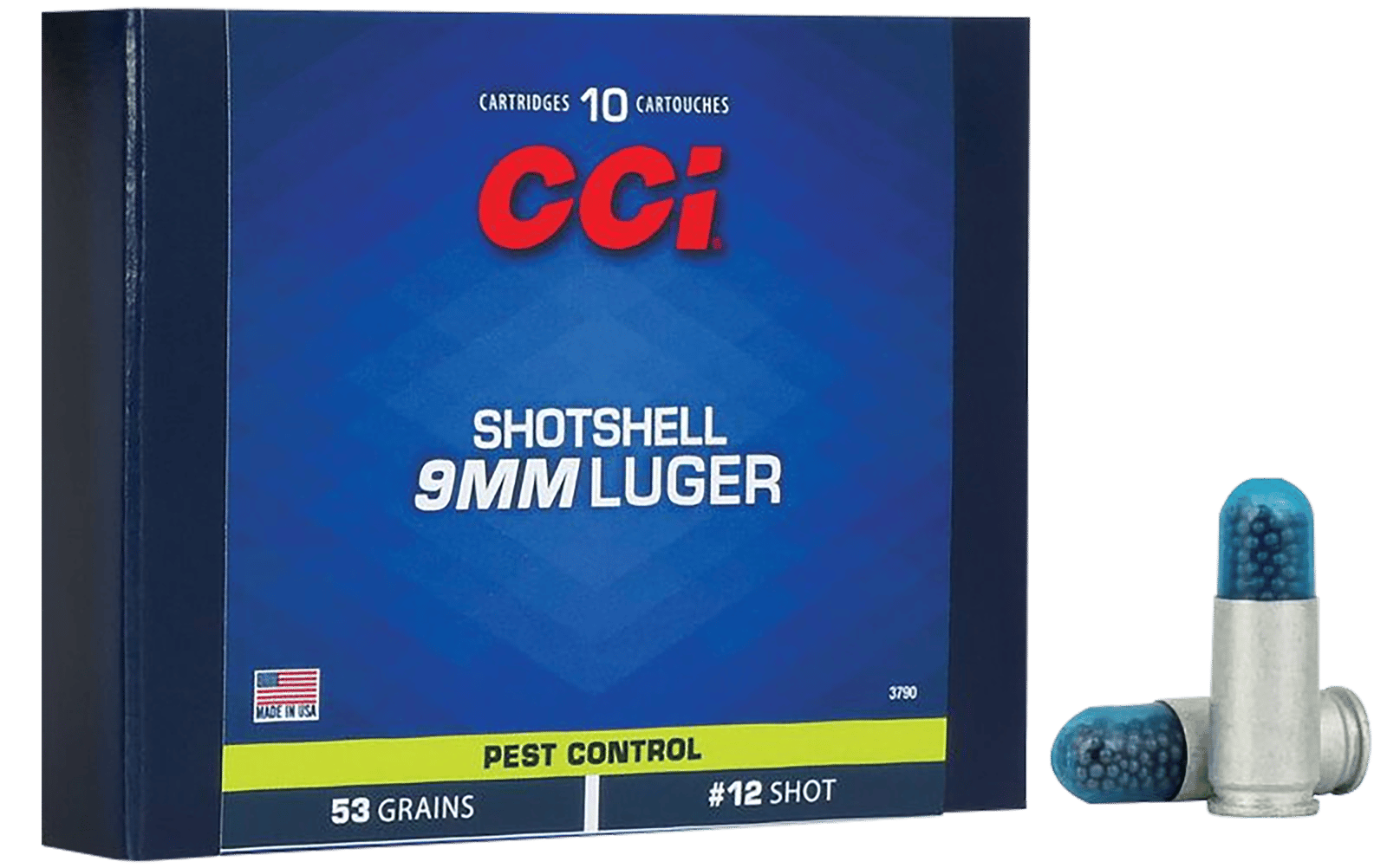 CCI 3790 Pest Control Shotshell 9mmLuger 53gr #12Shot 10 Per Box/20 Case