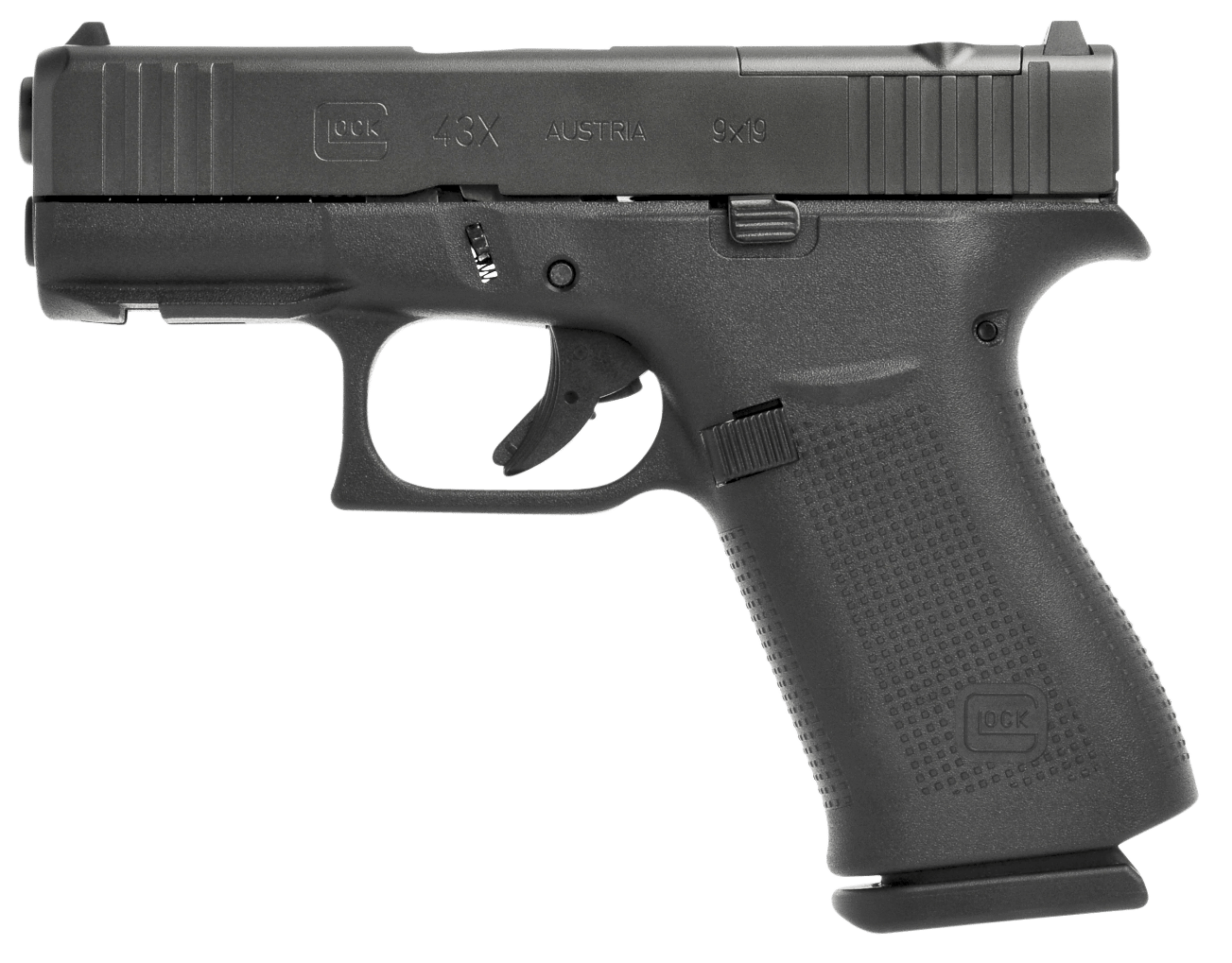 Glock UX4350201FRMOS G43X MOS Slim Sub-Compact 9mm Luger 10+1 3.41" Black GMB Barrel, Black Cerakote MOS Cut/Serrated Slide, Black Polymer Frame w/Beavertail, Black Textured Polymer Grip, Ambidextrous
