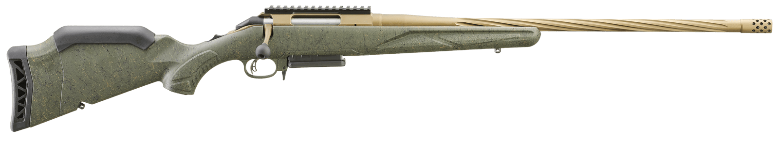 Ruger 46933 American II Predator Full Size 243 Win 3+1 22" Burnt Bronze Cerakote Spiral Fluted Threaded Barrel & Alloy Steel Receiver w/Picatinny Rail, Green Splatter Adj LOP Synthetic Stock