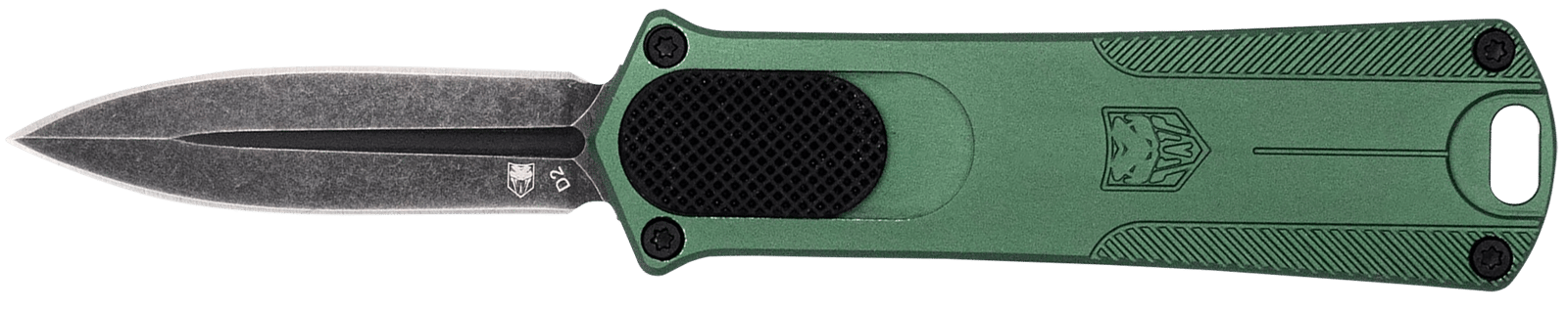 CobraTec Knives 952ODGDAGNS 952  1.75" OTF Dagger Plain Stonewashed D2 Steel Blade, 3" OD Green Anodized Aluminum Handle