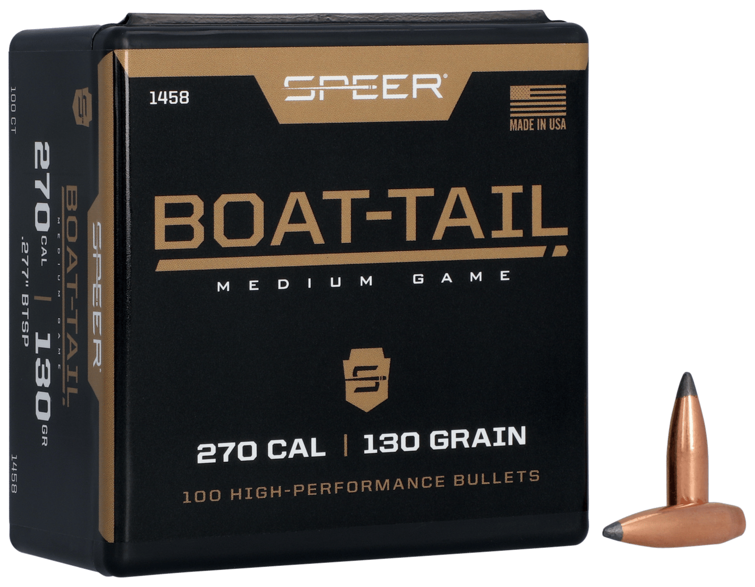 Speer 1458 Boat-Tail  270Cal 130gr Spitzer Boat Tail Soft Point 100 Per Box/5 Case