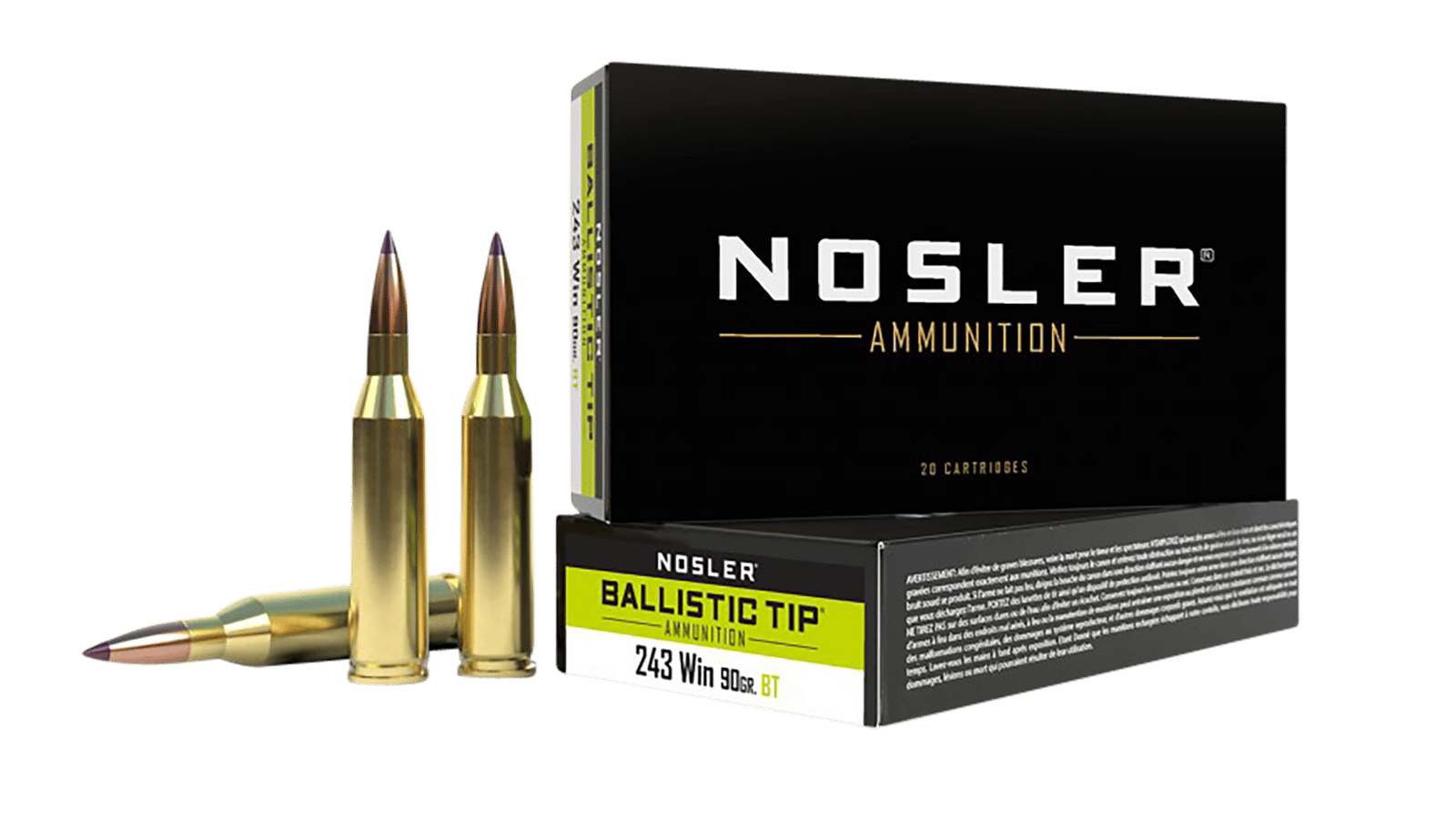 Nosler 40050 Ballistic Tip  243Win 90gr Spitzer Ballistic Tip 20 Per Box/10 Case