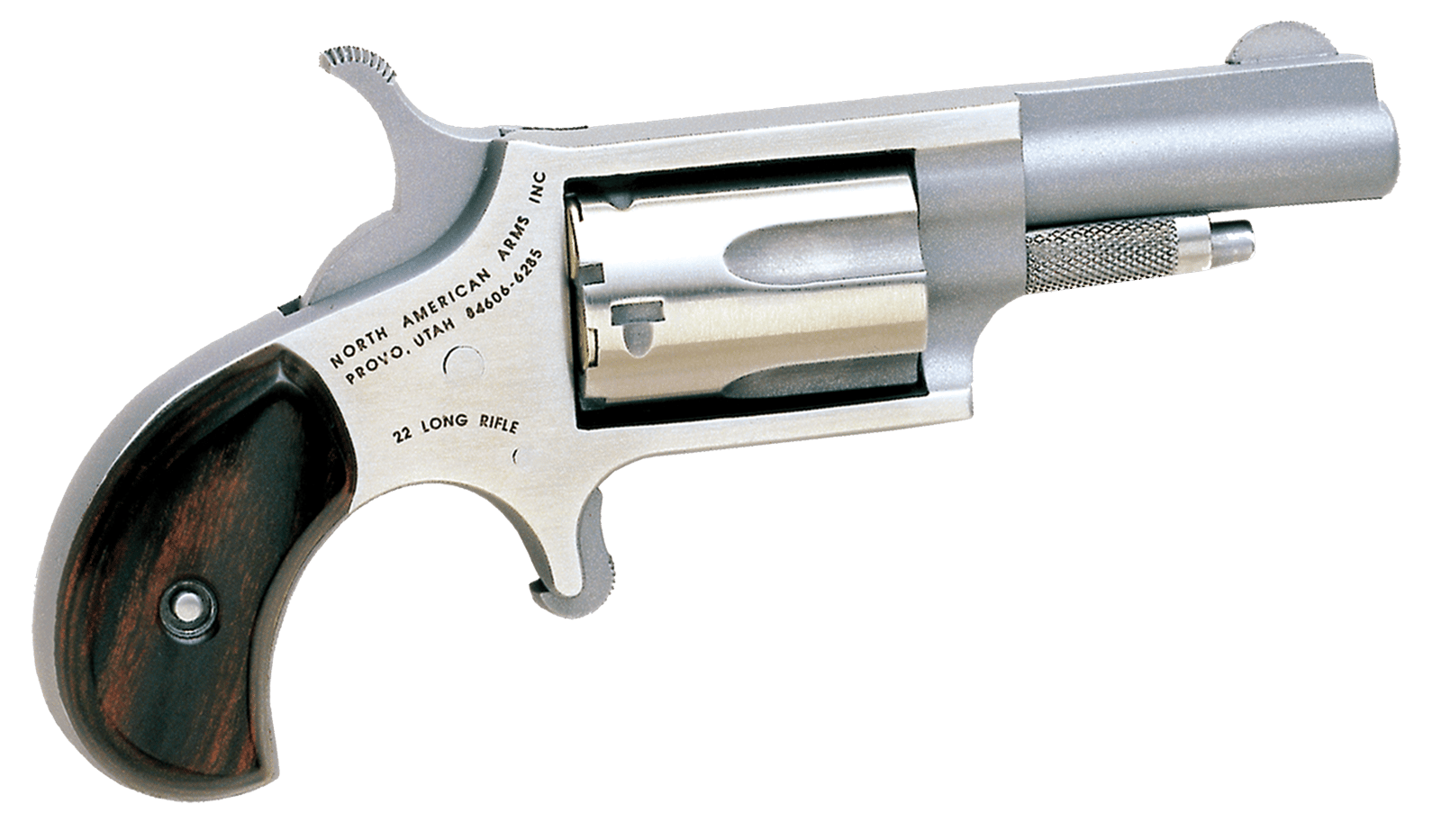 North American Arms 22LLR Mini-Revolver  22 LR 5 Shot 1.63" Stainless Steel Barrel, Frame & Cylinder, Rosewood Birdshead Grip Exposed Hammer