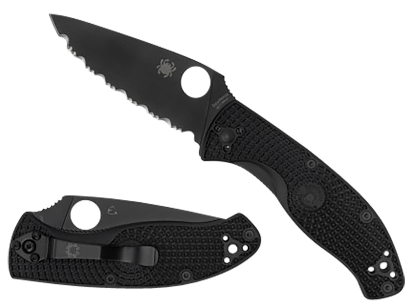 Spyderco C122PSBBK Tenacious Lightweight 3.39" Folding Part Serrated Black Oxide 8Cr13MoV SS Blade/Black Bi-Directional Texturing FRN Handle Includes Pocket Clip