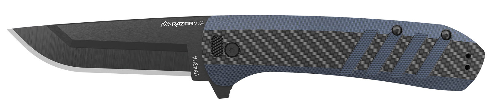 Outdoor Edge VX430CC Razor VX4  3" Folding Plain Carbon Fiber/Blue