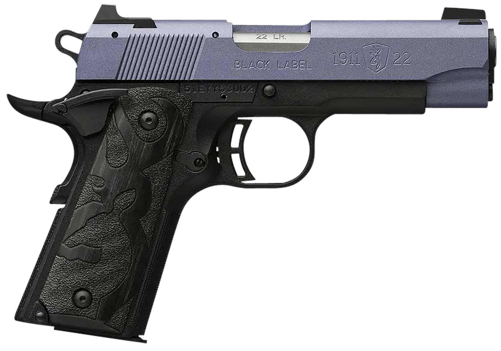 Browning 051894490 1911 Black Label Compact Frame 22 LR 10+1, 3.63" Matte Stainless Steel Barrel, Crushed Orchid Cerakote Serrated Slide, Matte Black Polymer Frame w/Beavertail