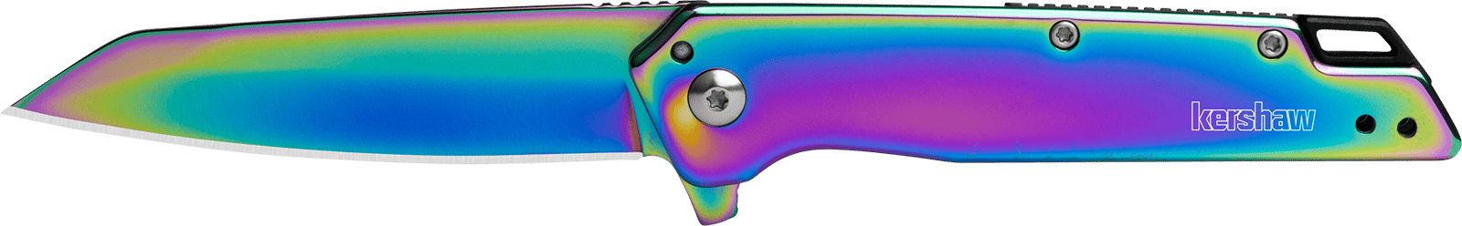 Kershaw 1365RBW Misdirect  3" Folding Reverse Tanto Plain Polished Rainbow PVD 4Cr14 Blade, Polished Rainbow PVD Stainless Steel Handle
