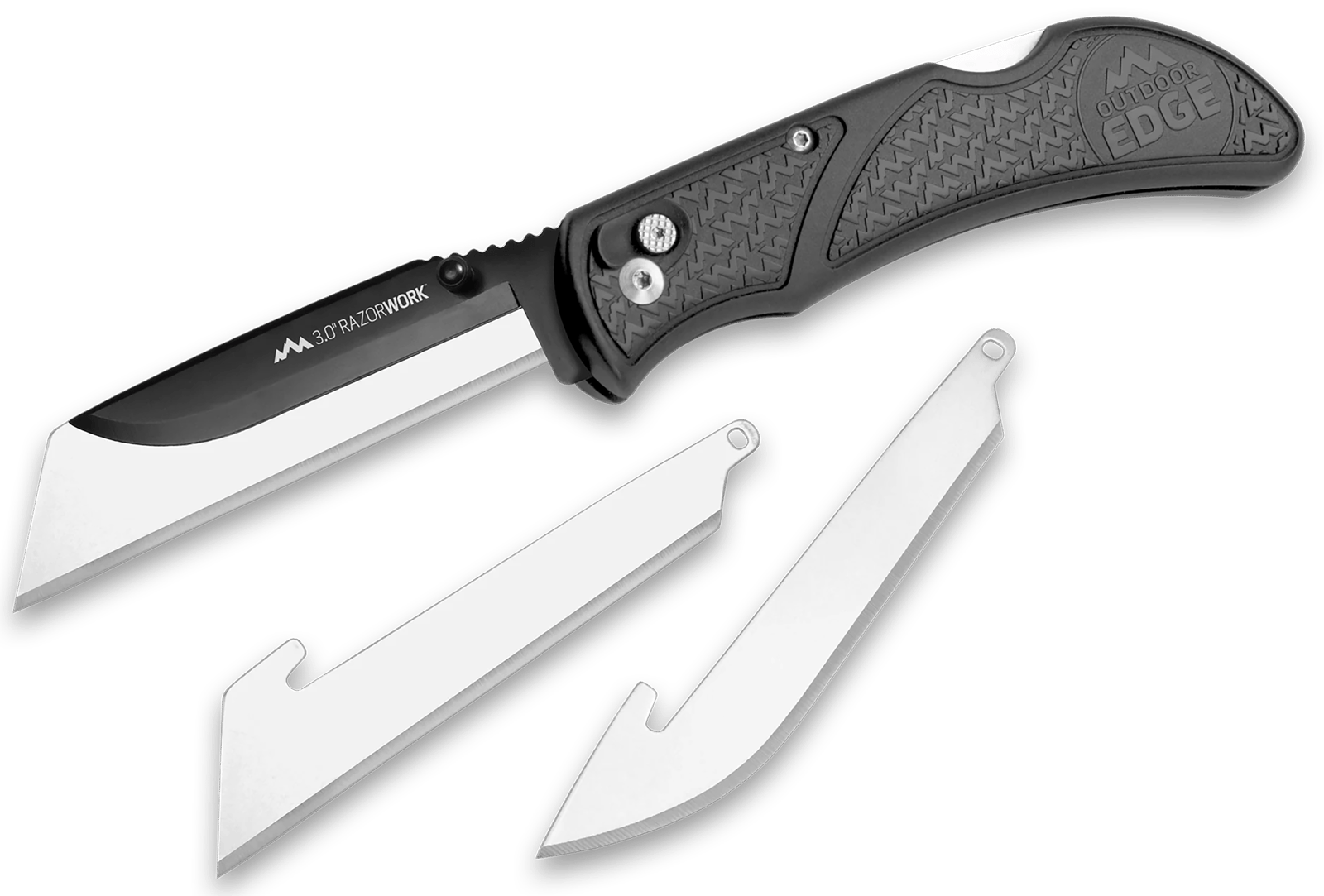 Outdoor Edge RW3060C RazorWork  3" Folding Drop Point/Utility Plain/Gut Hook Black Satin 420J2 SS Blade, Gray Nonslip Gray Grivory w/TPR Inserts Handle