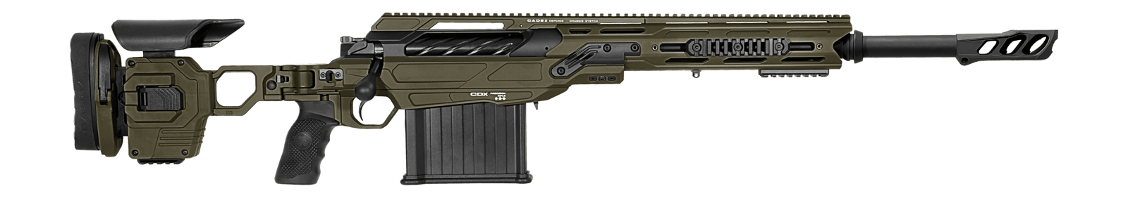 Cadex Inc CDX50DUAL50206BR20I2J5 CDX-50 Tremor 50 BMG 5+1 20.60" Black DLC Match Grade Threaded Barrel, Black DLC Aluminum Receiver w/Picatinny Rail, Adjustable Folding OD Green Stock, Black Polymer G