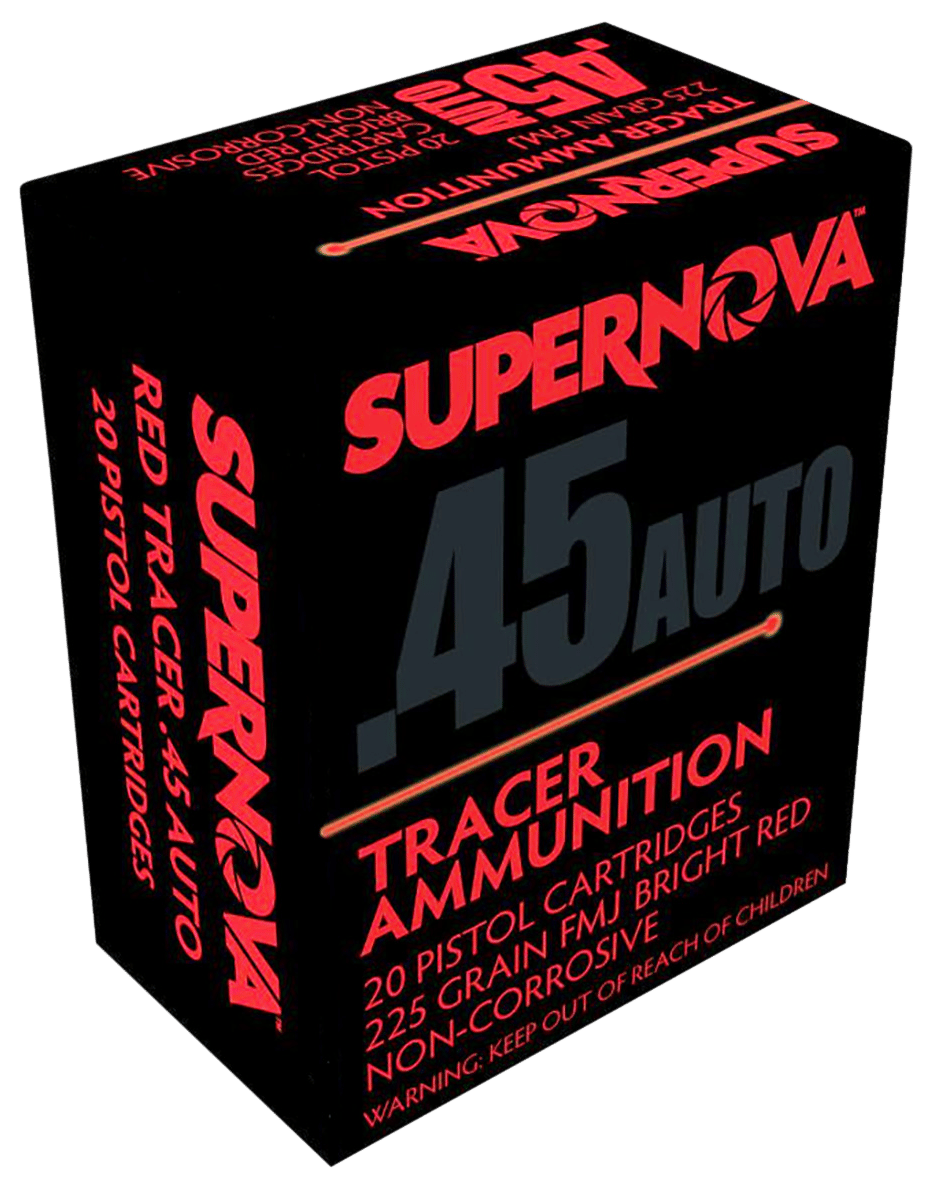 Supernova PMSN45ACR Red Tracer Non Corrosive 45 ACP 225 gr Full Metal Jacket 20 Per Box/ 50 Cs